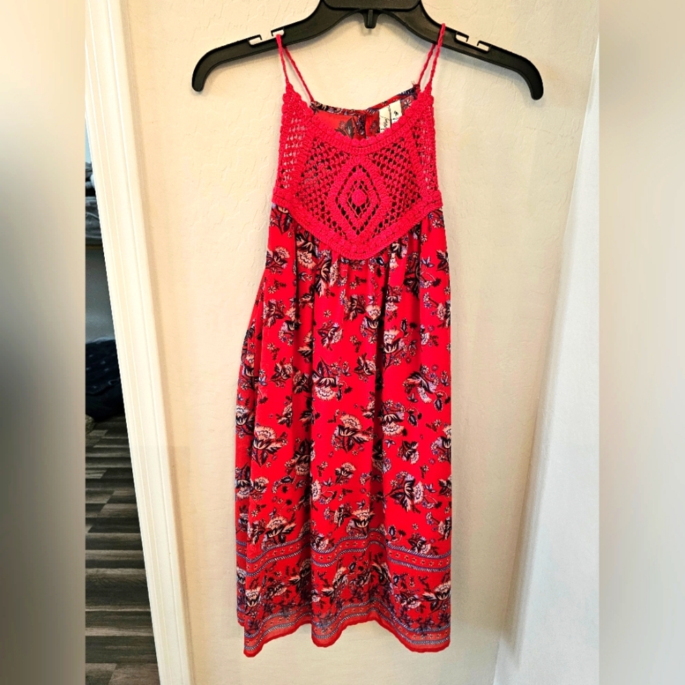 Red Floral Crochet Dress
